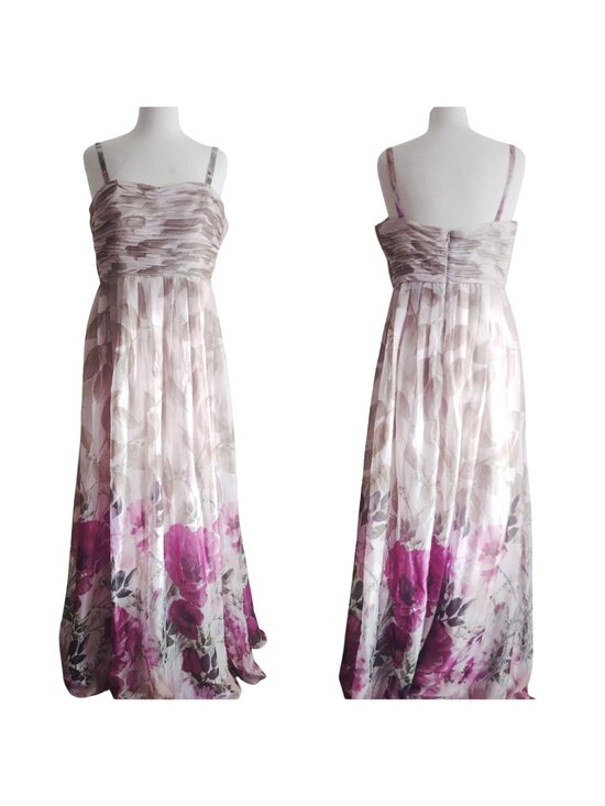 Adrianna Papell Dresses & Skirts - Adrianna Papell Floral Chiffon Formal Dress 12 Beige Magenta Glam Prom Dress